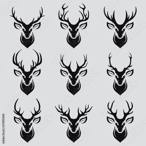 Vector Reindeer Horns, Antlers. Deer Horn Silhouettes. Hand Drawn Deers Horn, Antler Set. Animal Antler Collection. Design Elements of Deer. Wildlife Hunters, Hipster, Christmas and New Year concept
