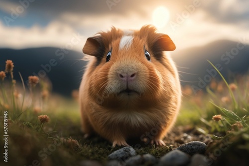 Cute guinea pig in the grass. AI generative