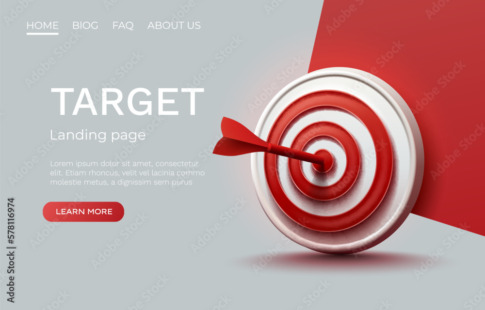 Target landing page, banner business 3d icon. Vector Target landing page, banner business 3d icon. Vector