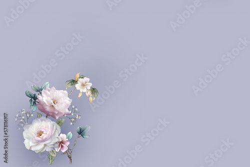 Watercolor flowers, roses, peonies, paisley·