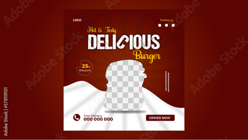 Healthy yammy testy Delicious Burger Hot Spicy Social media Post Template Design. 