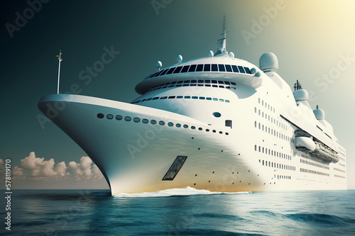 Cruise ship in round-the-world ocean voyage. Luxury vacation concept. Ai generative photo
