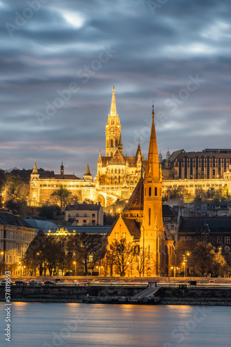 Buda side of Budapest at night, Hungary. Night illumination in Budapest