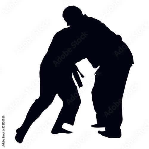 Silhouettes judoist, judoka, fighter in a duel, fight, judo sport, martial art, sport silhouettes pack