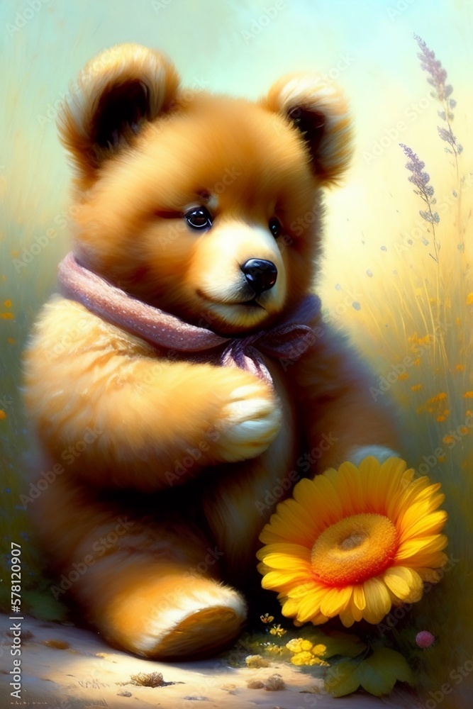 baby bear sitting with a flower baby bear sitting with a flower