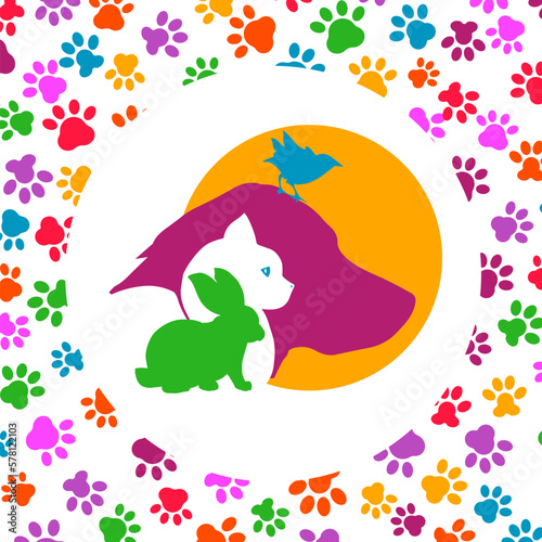 Vector of pets design on black background. Petshop, Dog, Cat, Rabbit, Animal Logo. Easy editable layered vector illustration. Pet group.