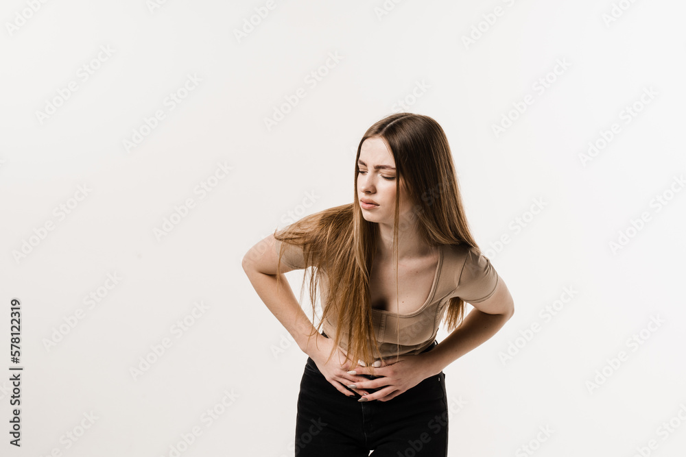 Menstruation and pain during menstruation of girl. Violation of menstrual cycle in young woman. Algo dysmenorrhea. Menstruation and pain during menstruation of girl. Violation of menstrual cycle in young woman. Algo dysmenorrhea.