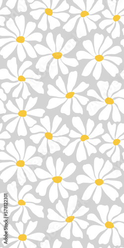 Groovy daisy flower seamless pattern. Cute hand drawn floral background.