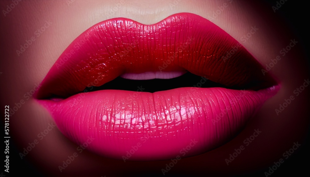 Pink lipstick on a woman's lips, close-up. Generative AI. Pink lipstick on a woman's lips, close-up. Generative AI.