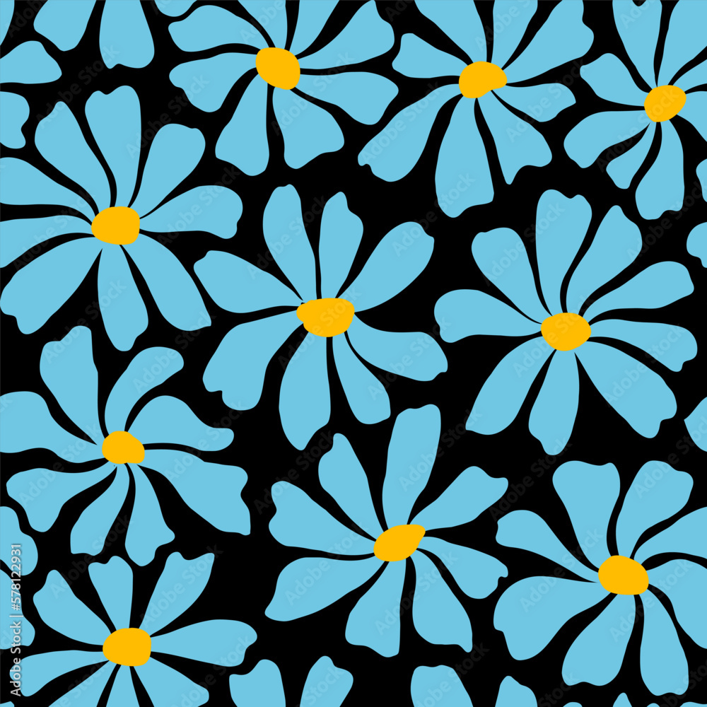 Groovy daisy flower seamless pattern. Cute hand drawn floral background. Groovy daisy flower seamless pattern. Cute hand drawn floral background.
