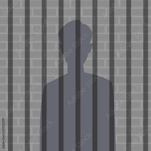 Prisoner behind bars. Convict inside prison character vector illustration.