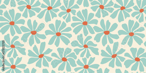 Groovy daisy flower seamless pattern. Cute hand drawn floral background.