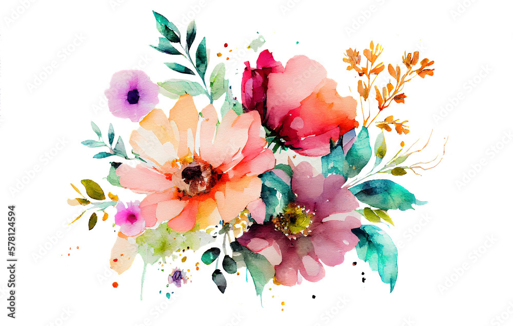 Watercolor illustration of flowers - obrazy, fototapety, plakaty 