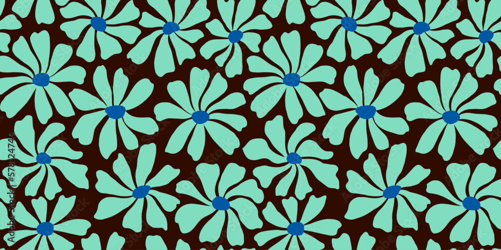 Groovy daisy flower seamless pattern. Cute hand drawn floral background.