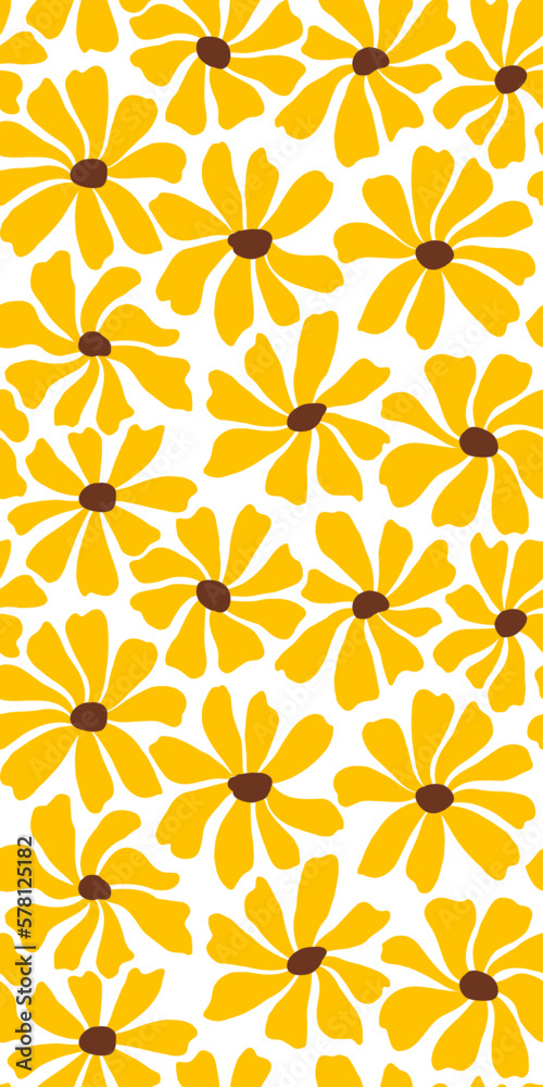 Groovy daisy flower seamless pattern. Cute hand drawn floral background.