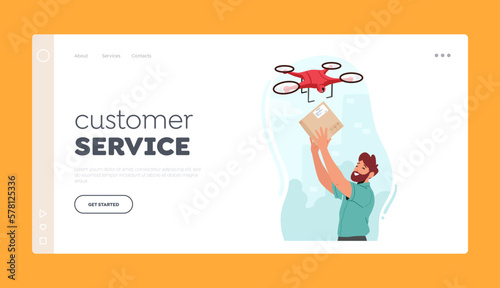 Customer Service Landing Page Template. Online Shopping Or E-commerce Business, Convenience And Speed Of Drone Delivery