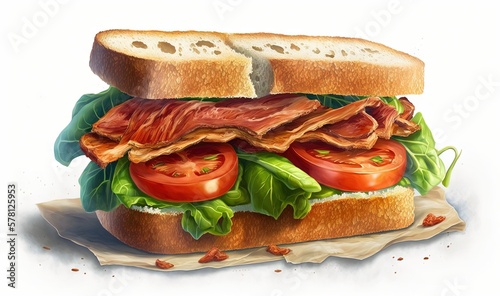 a sandwich with meat, tomatoes, lettuce and cheese. generative ai