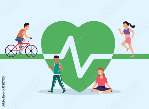 group of athletes in heart cardio