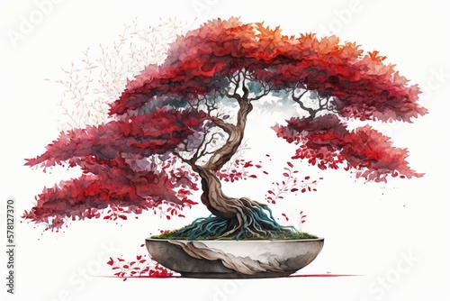 watercolor bonsai tree illustration, Generative AI
