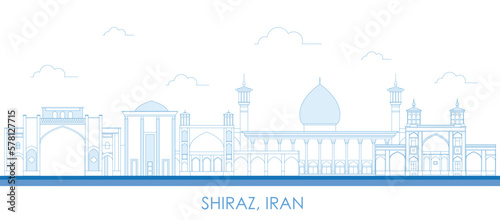 Outline Skyline panorama of city of Shiraz, Iran - vector illustration