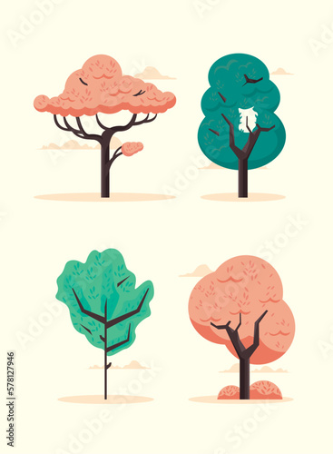 Wallpaper Mural four trees plants forest Torontodigital.ca