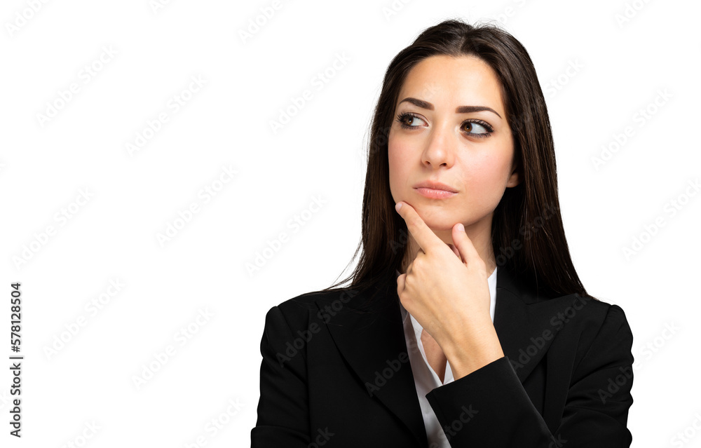 Young woman in a pensive expression, isolated on white Young woman in a pensive expression, isolated on white