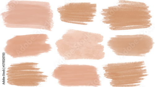 Set of different grunge peach and brown, ink paint brush strokes. Artistic design elements, grungy background vector illustration