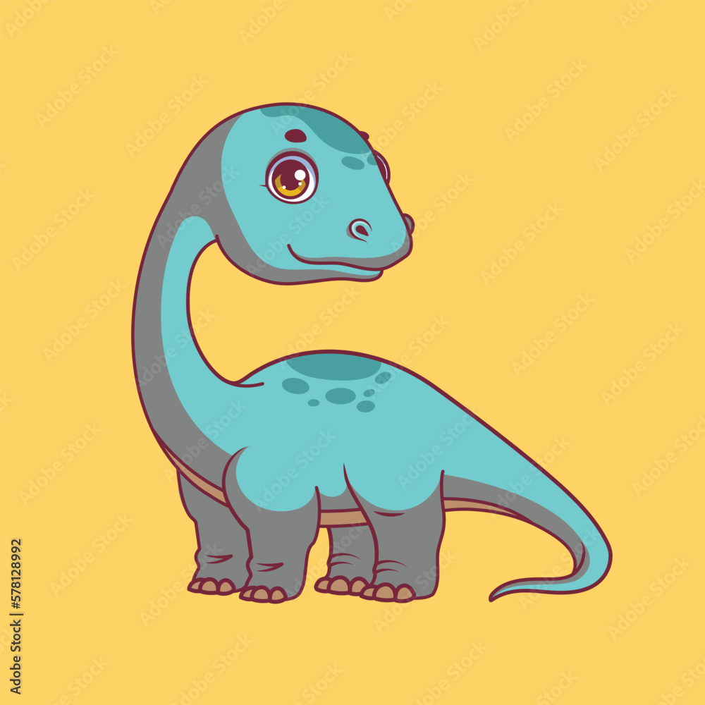 Fototapeta premium Illustration of a cartoon brontosaurus on colorful background