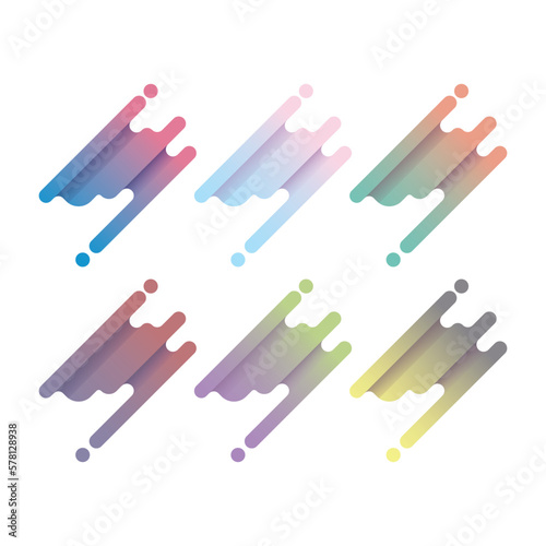 Collection of six multicolored abstract stylized shapes