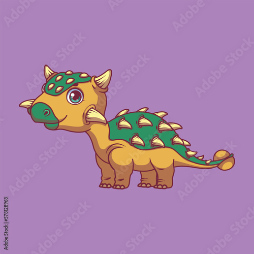 Illustration of a cartoon ankylosaurus on colorful background
