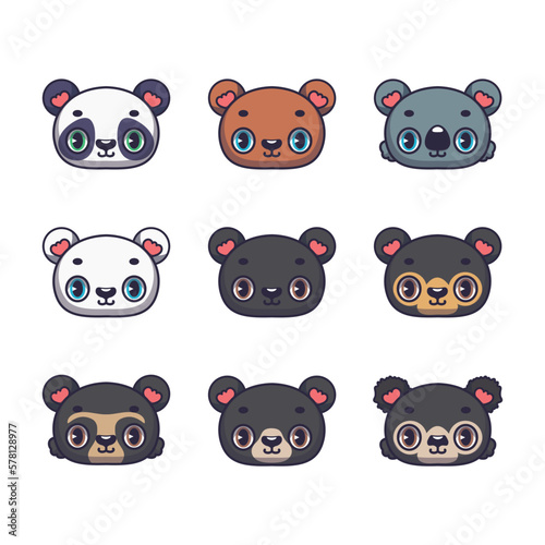 Collection of eight different cute bears and a koala