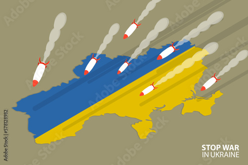 3D Isometric Flat Vector Conceptual Illustration of Stop War In Ukraine, Russian Military Aggression