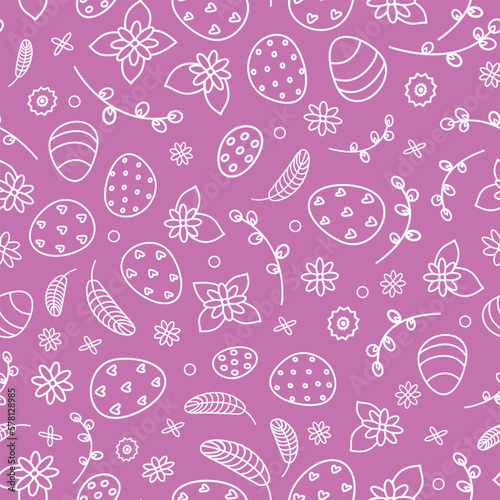 Pink Linear pattern of Easter eggs and flowers and pussy willow