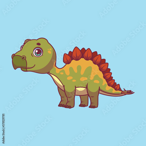 Illustration of a cartoon stegosaurus on colorful background