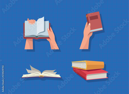four text books icons