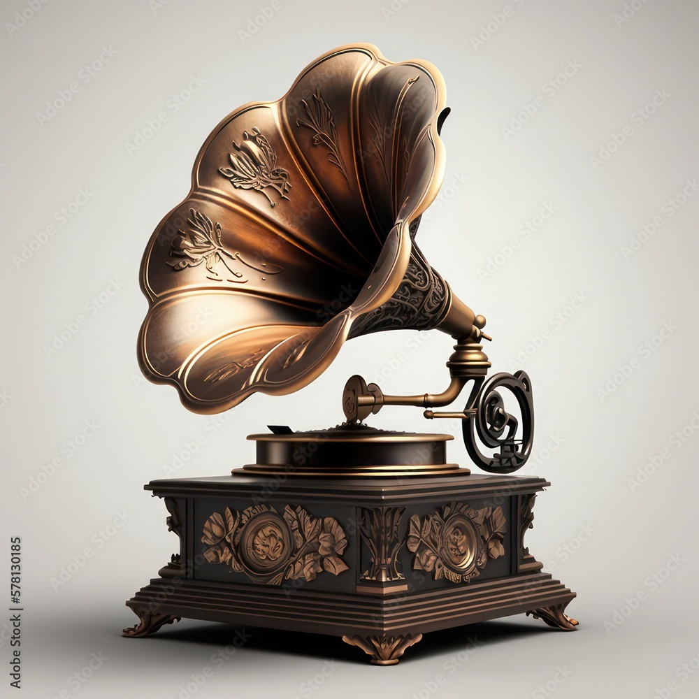 Antique gramophone, vintage music concept, isolated on a white