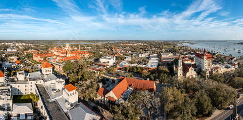 Aerial panorama of St. Augustine, Florida. Founded in 1565 by Spanish explorers, it is the oldest continuously inhabited European-established settlement in what is now the contiguous United States. photo