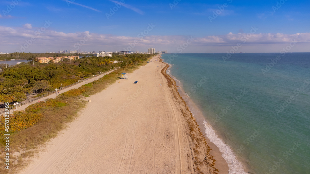 Cute aerial view of beautiful Hollywood city beach in Florida USA