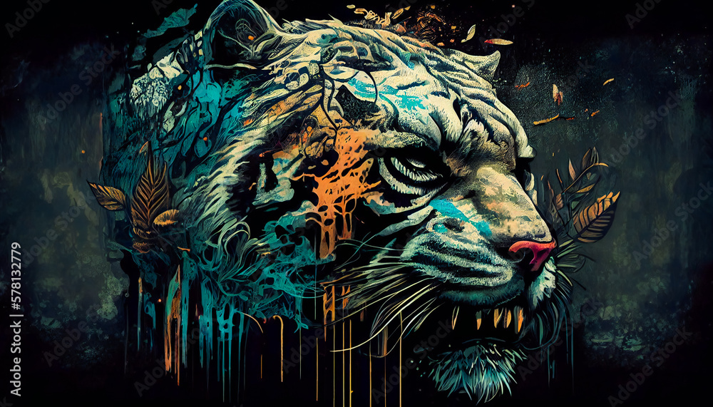 Colorful Tiger Skull Design. Generative AI Colorful Tiger Skull Design. Generative AI