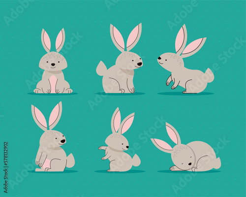 six cute beige rabbits