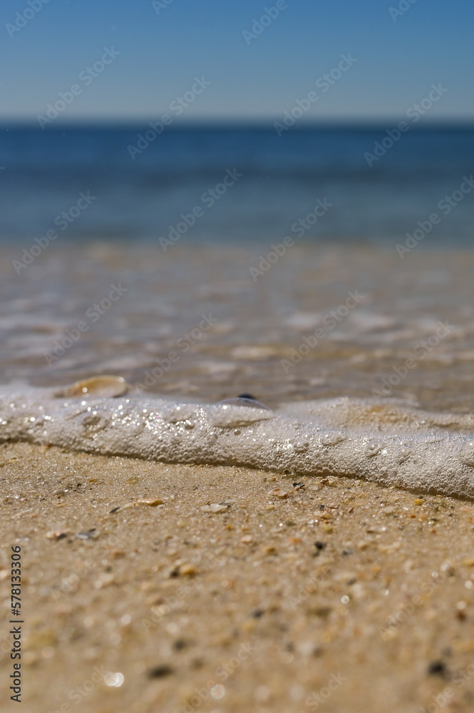 Bubbles on a wave washing up on beach Bubbles on a wave washing up on beach