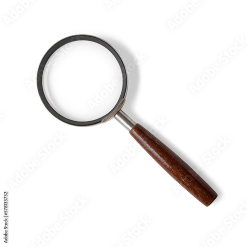 Magnifying glass lens classic vintage retro style, isolated on a transparent background, PNG. High resolution.  photo