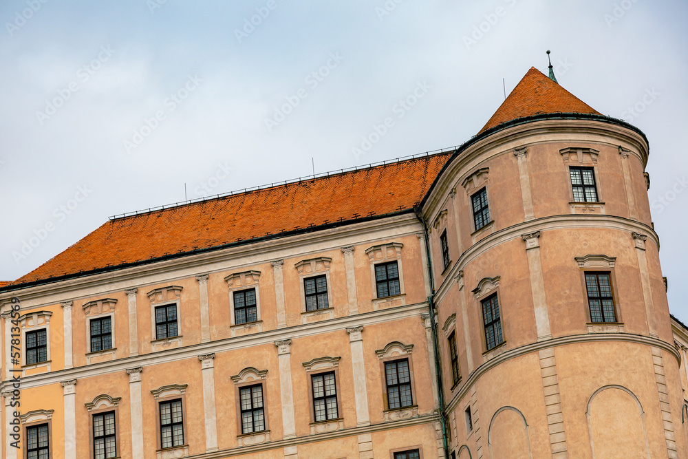 Mikulov city view on the streets and castle architecture at early spring