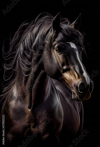 Magnificent Horse in a Stylishly Dark Photo.; Generative AI