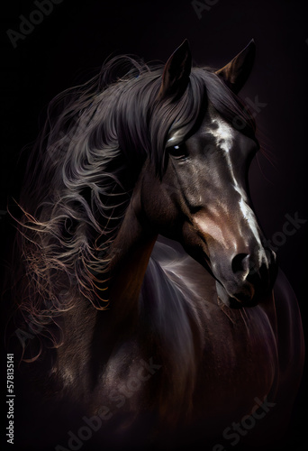 Magnificent Horse in a Stylishly Dark Photo.  Generative AI