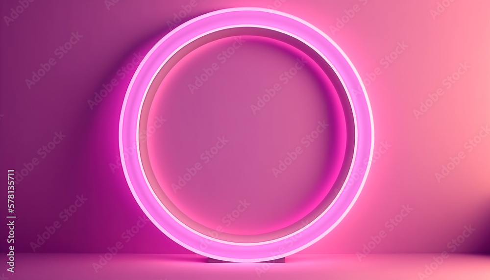 LED neon circle light blank background. Generative ai LED neon circle light blank background. Generative ai