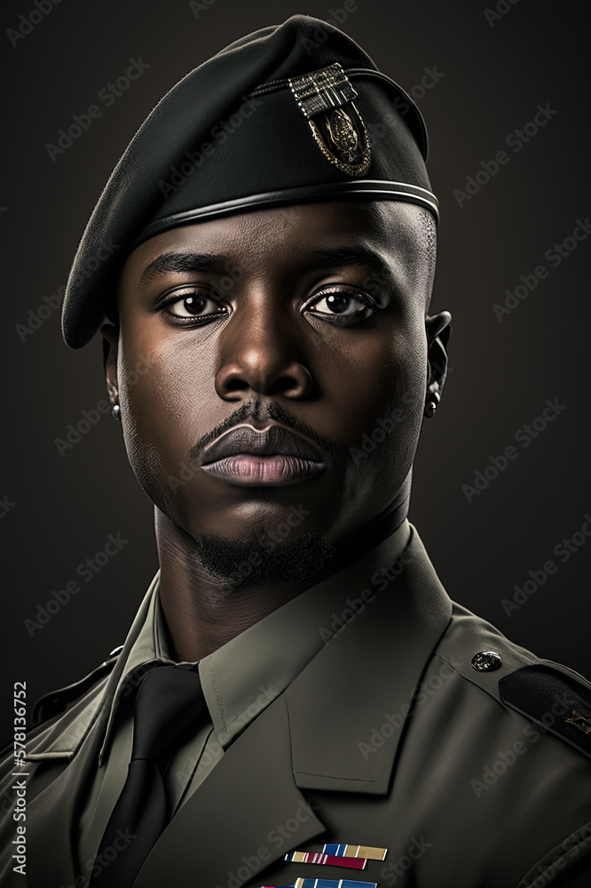 Portrait of black soldier by generative AI Portrait of black soldier by generative AI