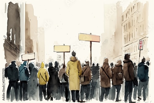 Protestor, Protest, Strike watercolor illustration, Voting Rights, Riot, Democracy, Politics, Generative AI