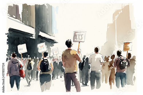 Protestor, Protest, Strike watercolor illustration, Voting Rights, Riot, Democracy, Politics, Generative AI