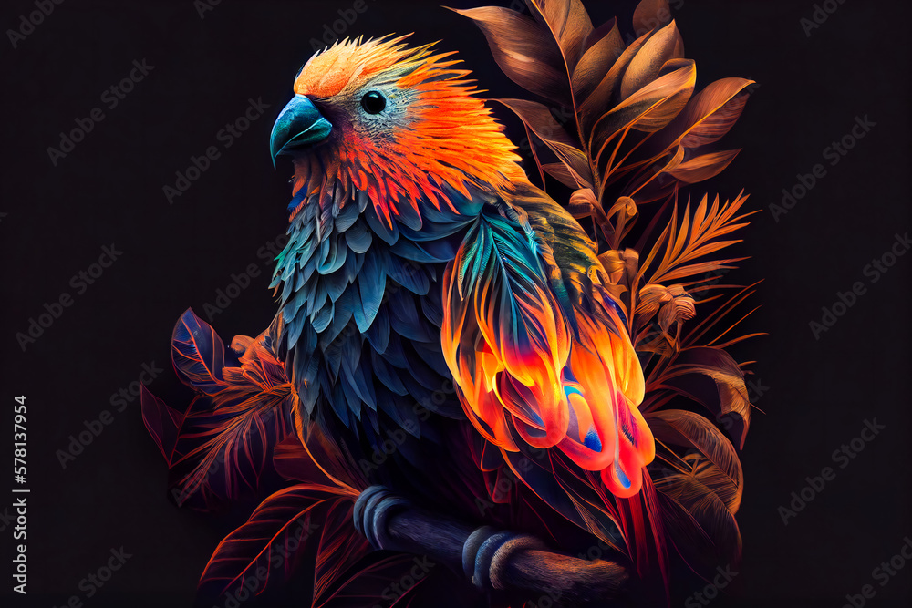 Obraz premium Spectacular Tropical Dreamlike Avian. Marvelous Unearthly Bird. Generative AI